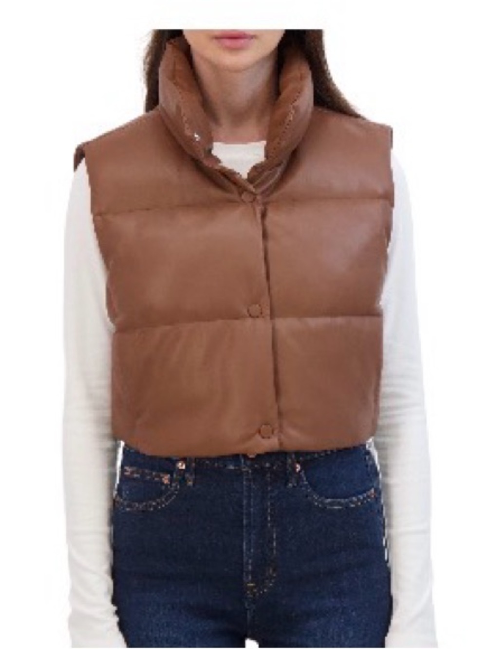 Cropped Brown Puffer Vest with High Collar - Sebby
Crop Faux Leather Vest